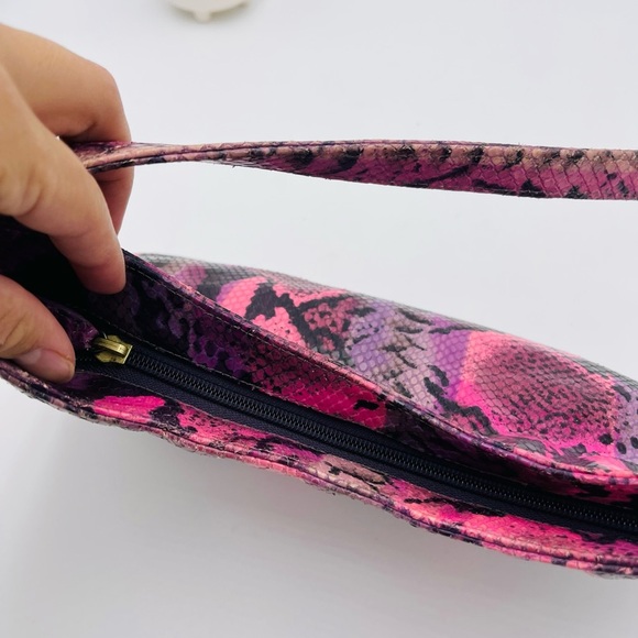 Rob Ference Vintage Y2K Pink Purple Ombré Snakskin Print Shoulder Hobo Bag - Picture 6 of 11